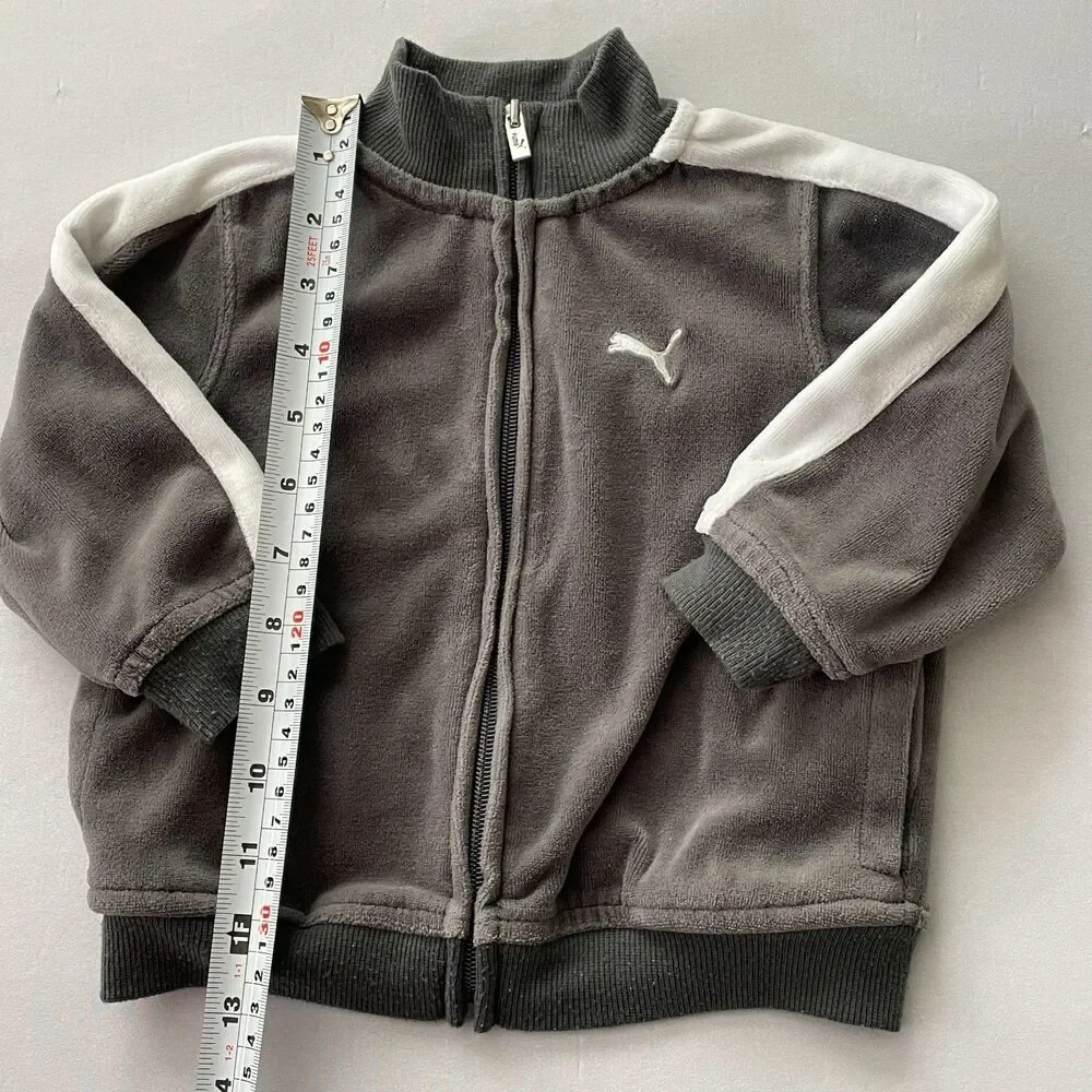 ~ Kids Puma 18m Velour Gray Jacket Full Zip Grey Soft Baby Toddler 18 mo White